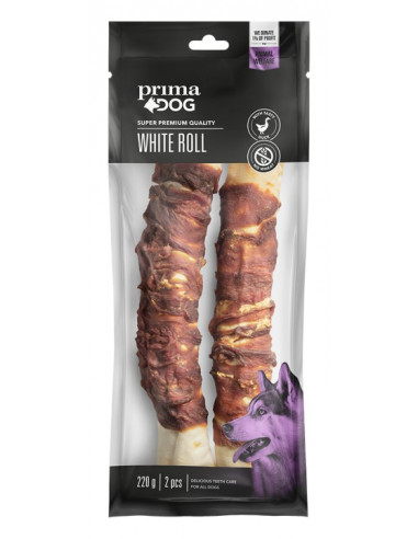 Prima dog white roll duck 25cm 2st 220g